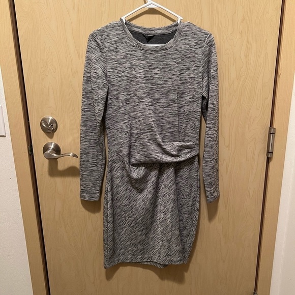 CLUB MONACO Lana Long Sleeve Knit Dress Ruched WaistLt Heathered Gray - Picture 1 of 3